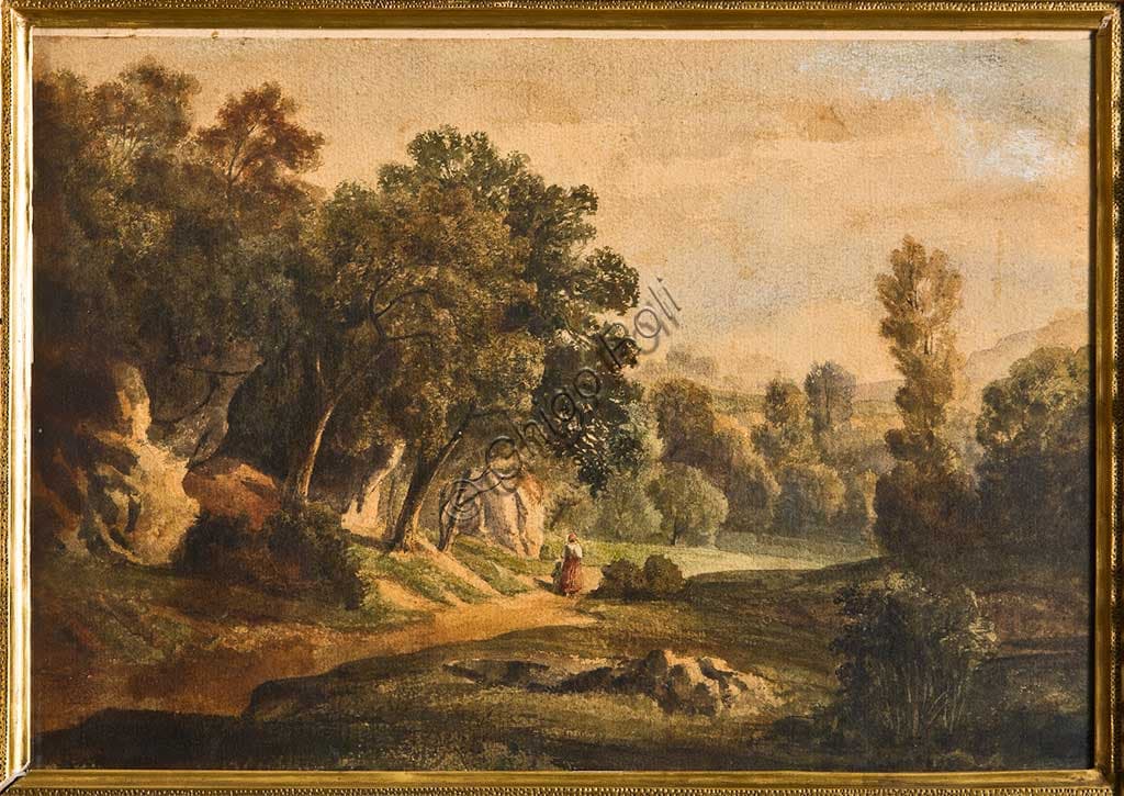 Paesaggio con Figure pastello su carta di Filippo Reggiani, Collezione Assicoop Unipol Modena