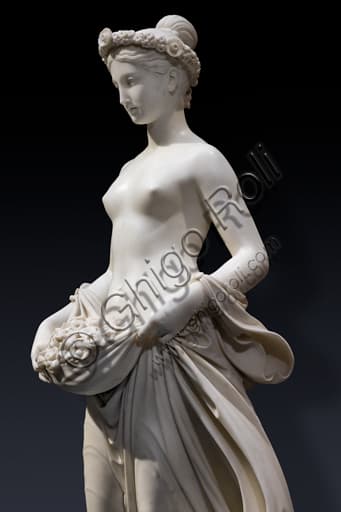 Marble sculpture Flora by Italian sculptor Pietro Tenerani, detail of a neoclassical statue