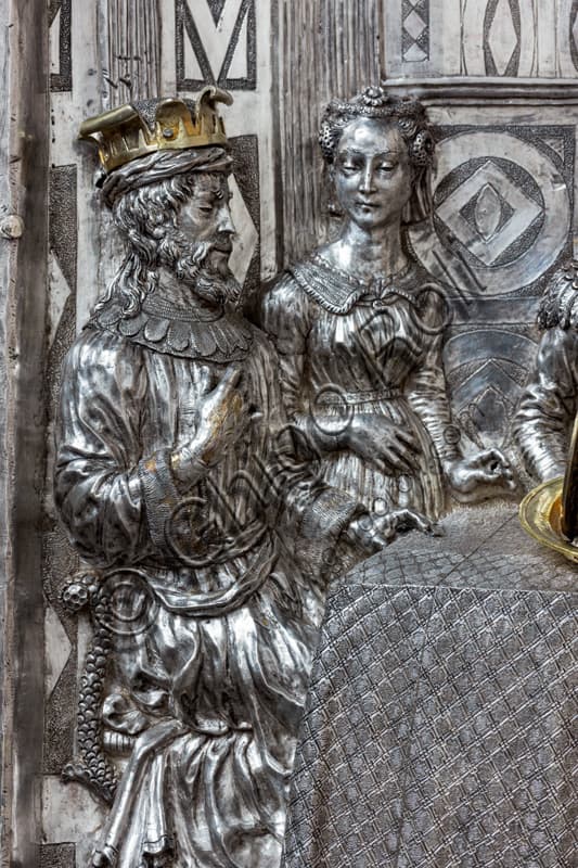 Dettaglio della formella d'argento del Banchetto di Erode con Salomè e il Re, Museo dell'Opera del Duomo di Firenze, Rinascimento