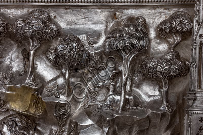 Silver relief panel of the Baptism of Christ with trees and animal, Opera del Duomo Museum Florence