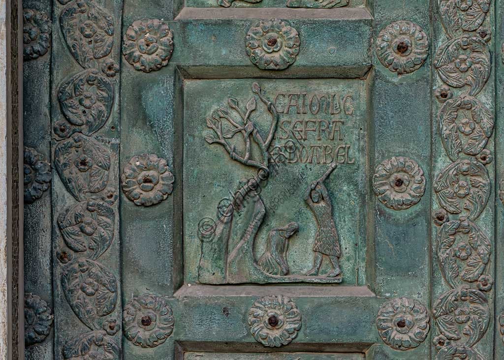 Formella bronzea Caino uccide Abele, Porta Bonanno Pisano, Duomo di Monreale Palermo