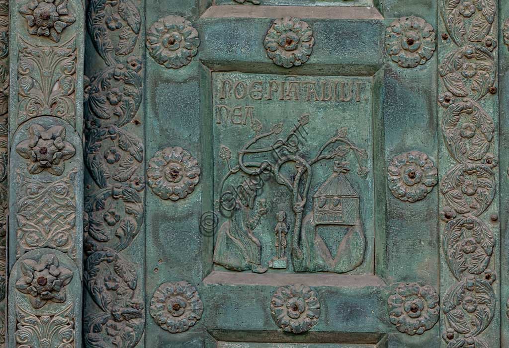 Formella bronzea di Noè che coltiva la vigna, Porta di Bonanno Pisano, Duomo di Monreale, Palermo (1185-1186)