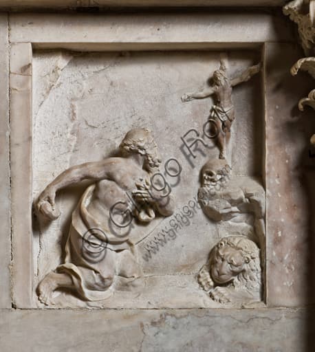 Formella scultorea 'San Girolamo nel deserto', Cappella Cybo, Duomo di Genova