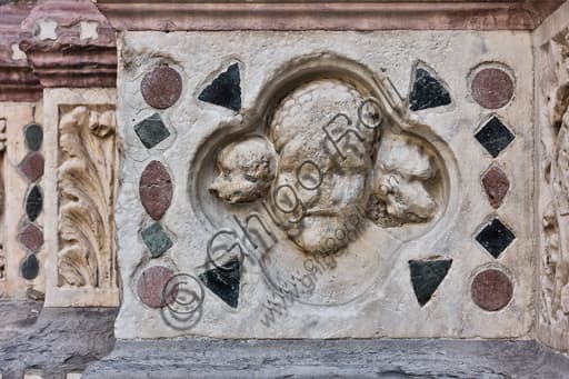 Face and Two Dogs sculpted panel, decorative detail of Genoa Cathedral (St. Lawrence Cathedral)