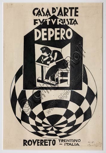 Original sketch for the logo of Casa d'Arte Futurista Depero, designed by Fortunato Depero between 1921 and 1923.