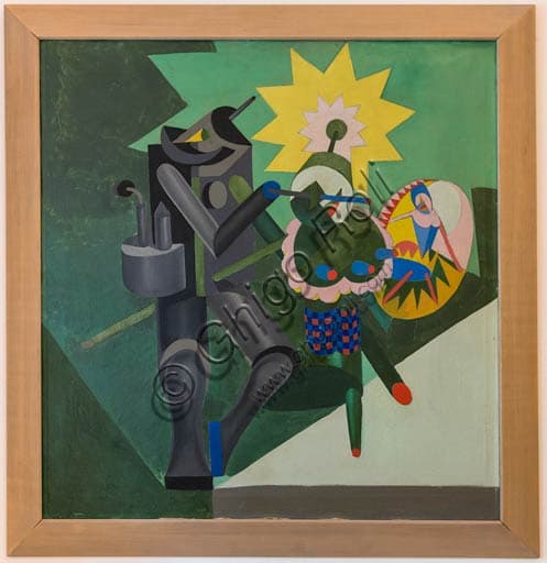 Painting 'Meccanica di ballerini' (1917) by Fortunato Depero, oil on canvas, displayed at Casa Depero Rovereto