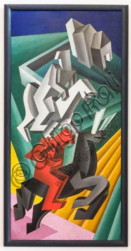 Painting Solidità di cavalieri erranti, oil on canvas by Fortunato Depero, 1917, Futurism