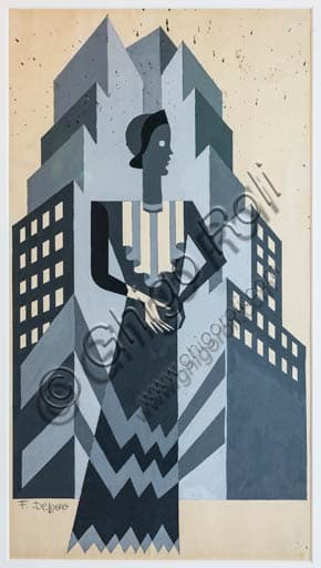 Fortunato Depero study illustration for Vogue Model Skyscraper Futurist art