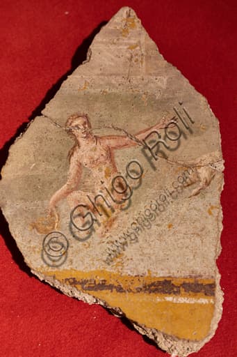 Ancient Roman plaster fragment with painted female figure from Spoleto house, Imperial Age
