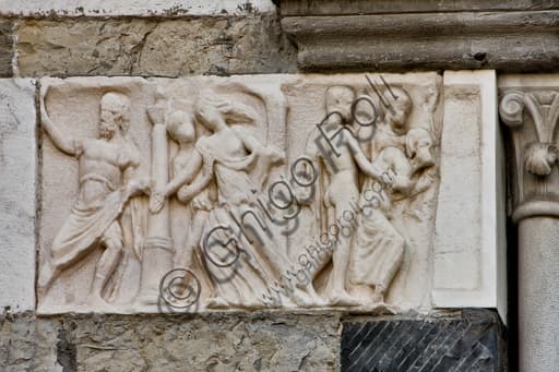 Roman sarcophagus fragment depicting the funeral procession of Meleager, Genoa Cathedral façade