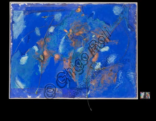 Dipinto 'Grotta in casa' di Franco Guerzoni, tecnica mista su cartone, dimensioni 159x200 cm, arte contemporanea italiana