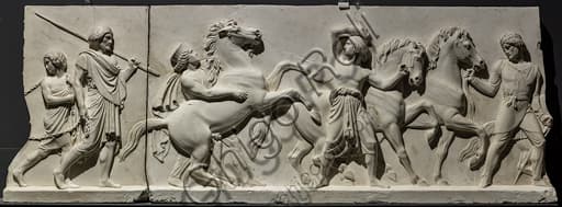 Detail of the procession with men and a horse in Thorvaldsen's frieze of Alexander the Great entering Babylon