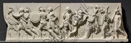 Detail of the frieze The Entry of Alexander the Great into Babylon by Bertel Thorvaldsen showing Macedonian soldiers with spoils of war