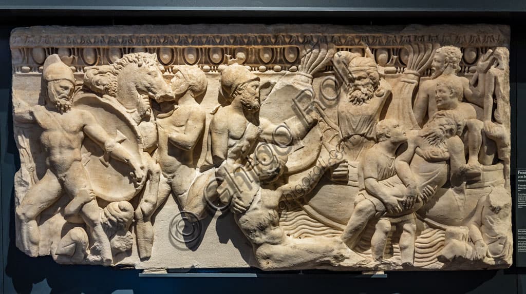 Front of Roman sarcophagus with naval battle scene, 2nd century AD, Santa Giulia Museum Brescia