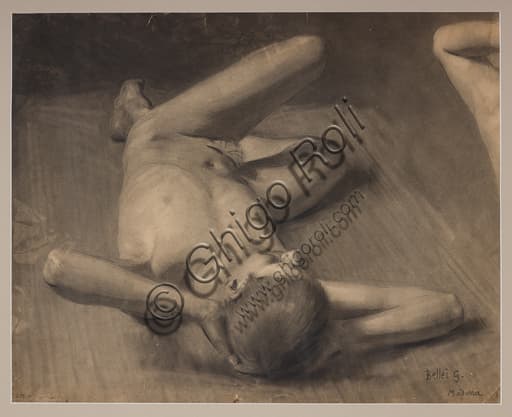 Nudo maschile, disegno a matita su carta di Gaetano Bellei, Collezione Assicoop-Unipol