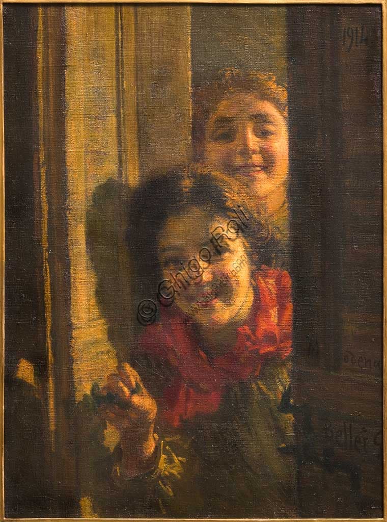 Girls at the Door oil on canvas painting by Gaetano Bellei, 1914