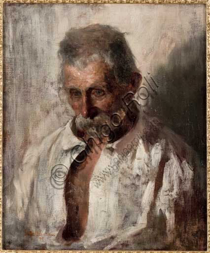 Portrait of an Old Man oil on canvas painting by Italian artist Gaetano Bellei, 1909, Assicoop-Unipol Collection