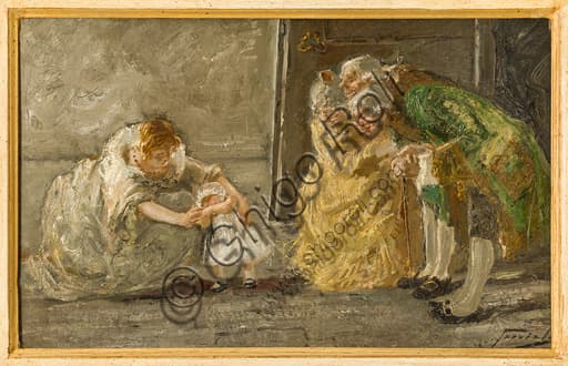 Scene painting by Gaetano Previati, oil on canvas Divisionist artwork