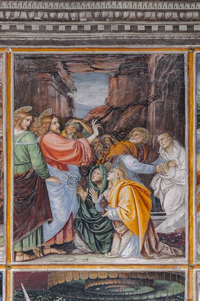 Dettaglio affresco Gaudenzio Ferrari - Gesù resuscita Lazzaro col gesto della mano - Chiesa Santa Maria delle Grazie Varallo Sesia