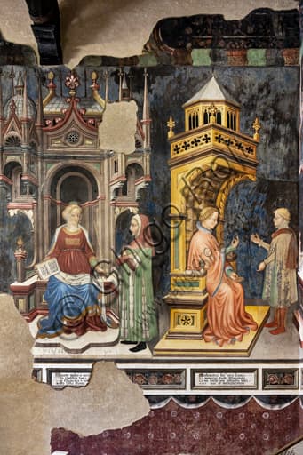 Detail frescoes Arithmetic and Rhetoric, Hall of Liberal Arts, Trinci Palace Foligno, Gentile da Fabriano