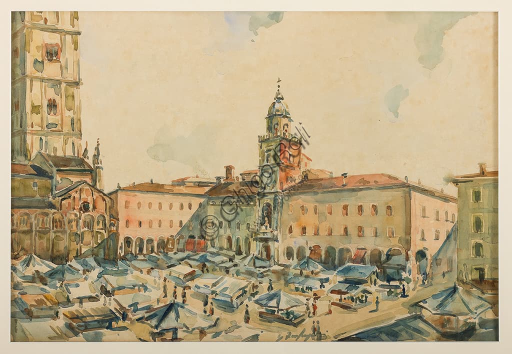 Piazza Grande Modena watercolor painting Ghigo Zanfrognini Assicoop Unipol Collection