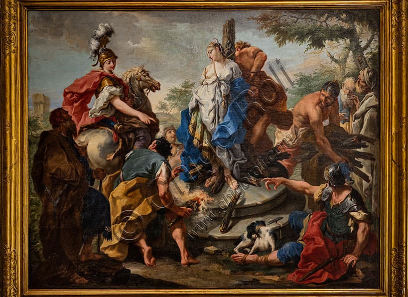 Dipinto Olindo e Sofronia, Giambattista Pittoni, olio su tela barocco 1721