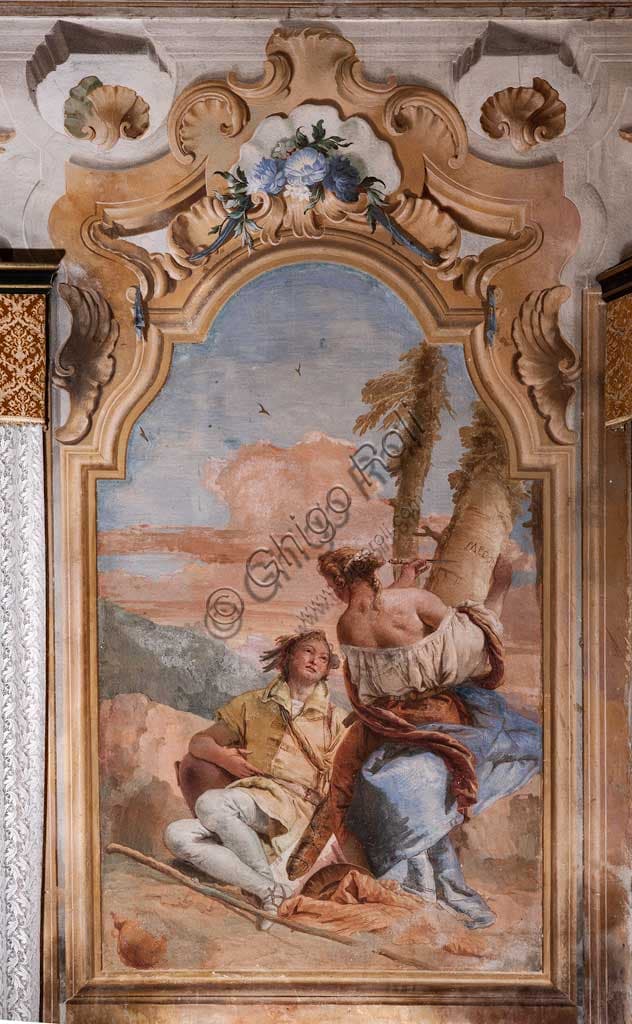 Giambattista Tiepolo fresco, Angelica and Medoro engrave names on tree bark, Villa Valmarana ai Nani, Vicenza Italy