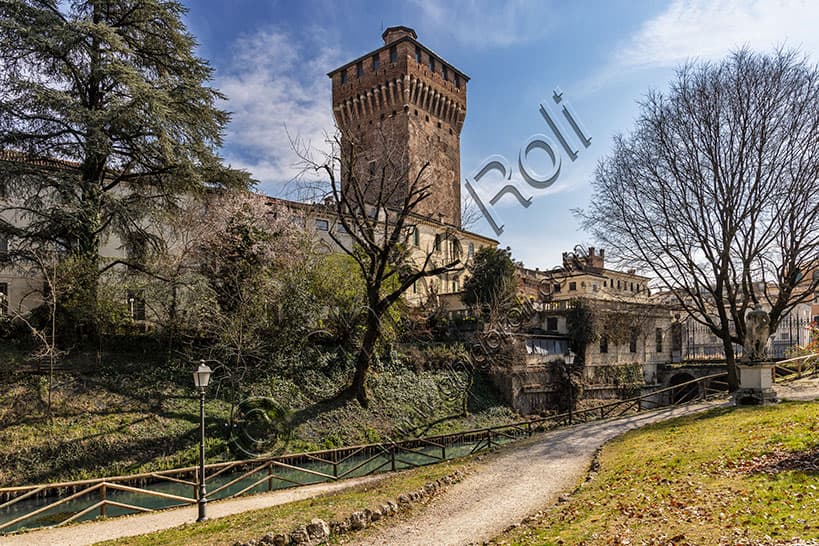 Panoramic view of the Salvi Gardens in Vicenza with the Scaligero Castle tower in the background