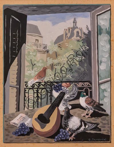 Painting The Window and the Doves by Gino Severini, 1931, tempera on paper, Museo Novecento Florence