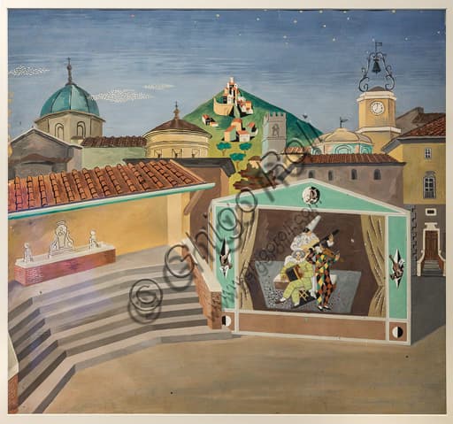Drawing by Gino Severini 'Unique scene for the Amfiparnaso', 1938, pencil and tempera on card, Museo Novecento Florence
