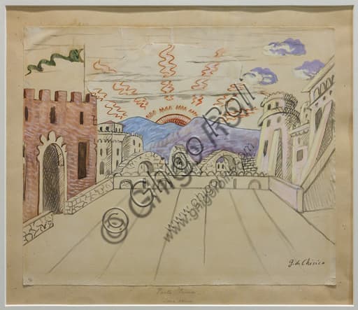 Giorgio De Chirico, First act first scene for The Puritans, pencil and tempera painting, Museo Novecento Florence