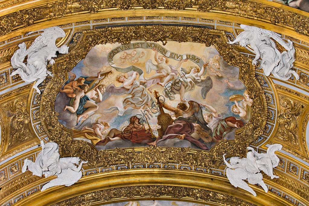 Baroque fresco by Baciccia Gaulli on the antechoir vault, Church of Jesus interior Rome