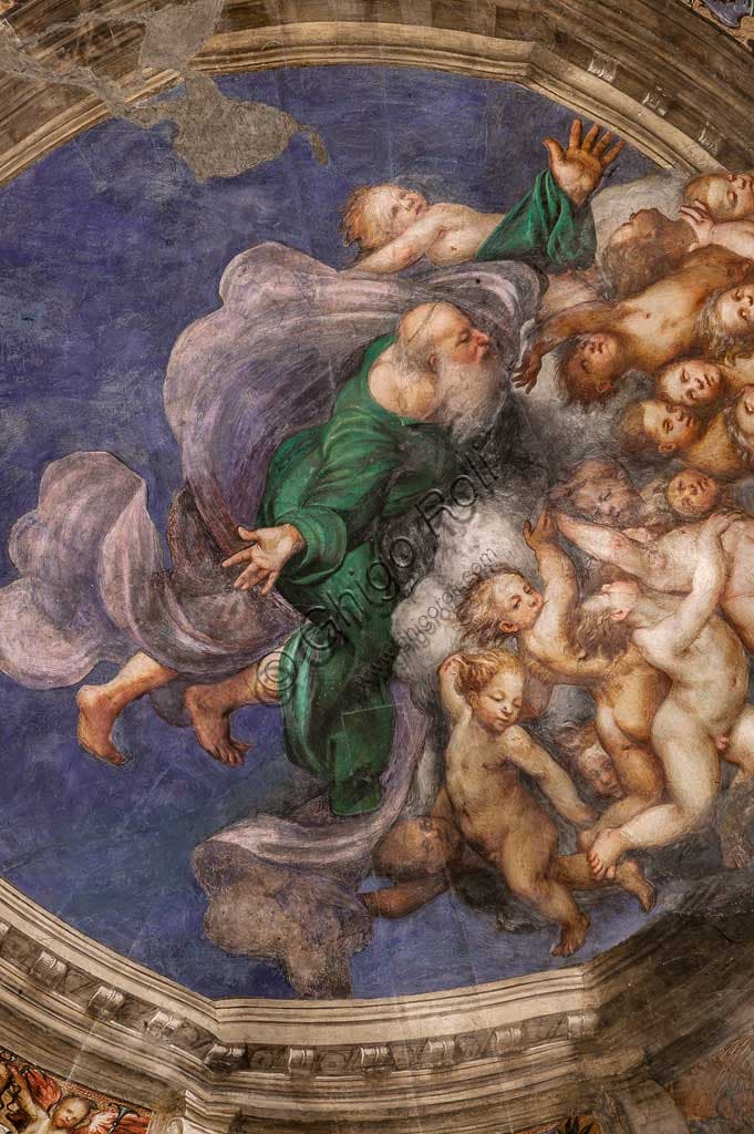 Fresco God as Creator among Angels by Giovanni Antonio de Sacchis (Pordenone) in the dome of the Chapel of the Conception, Cortemaggiore, 1529
