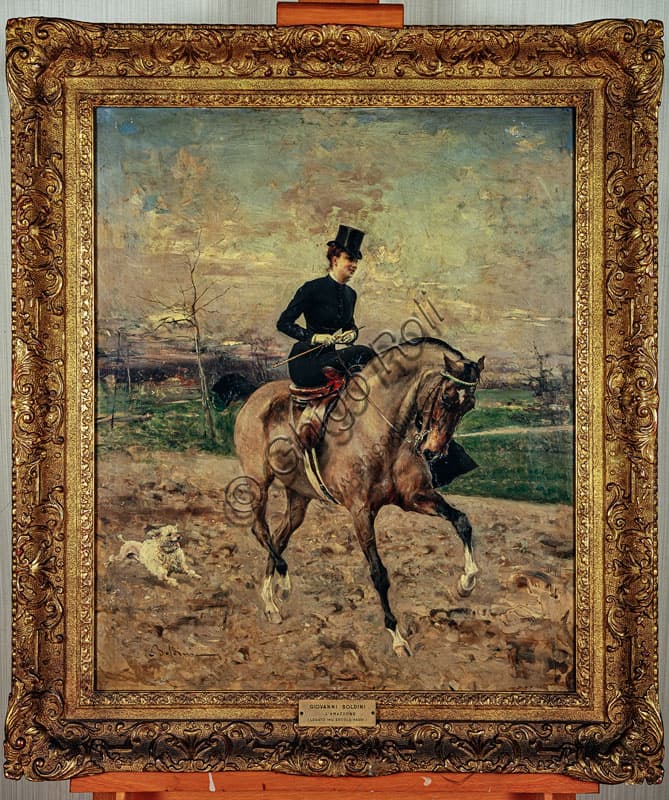 Dipinto a olio L'amazzone (Alice Regnault a cavallo) di Giovanni Boldini, 1878
