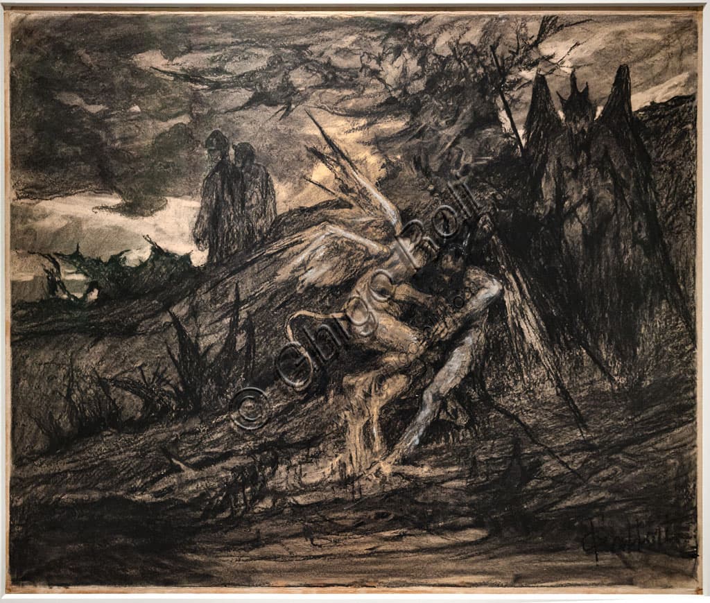 La Zuffa fra Diavoli, disegno a carboncino di Giovanni Fattori per la Divina Commedia, Inferno Canto XXII, 1901