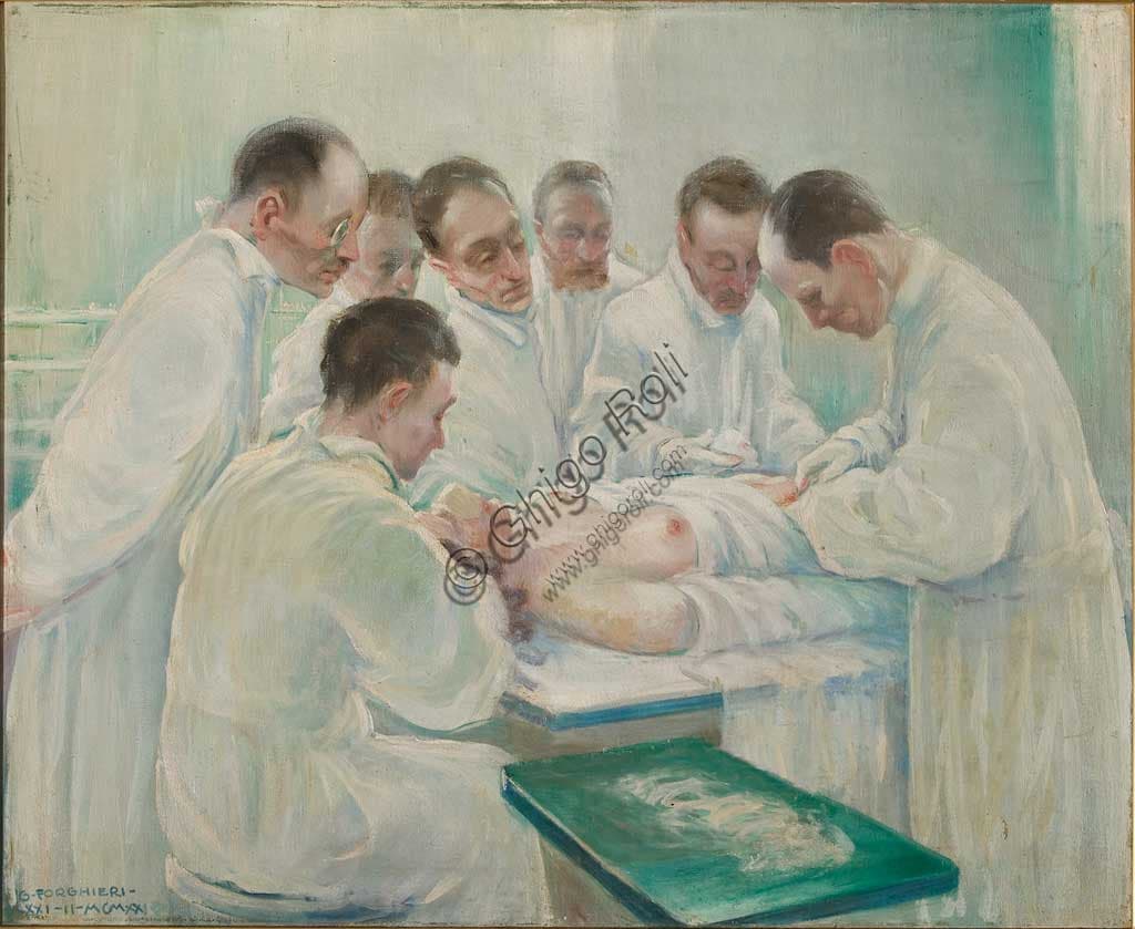 Giovanni Forghieri, Surgery (1928), oil on canvas, Assicoop-Unipol Collection