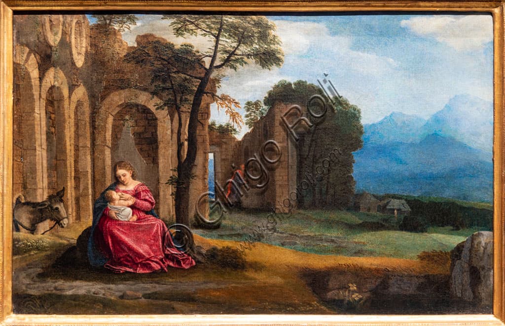 Painting Rest on the Flight into Egypt by Giovanni Girolamo Savoldo, oil on canvas