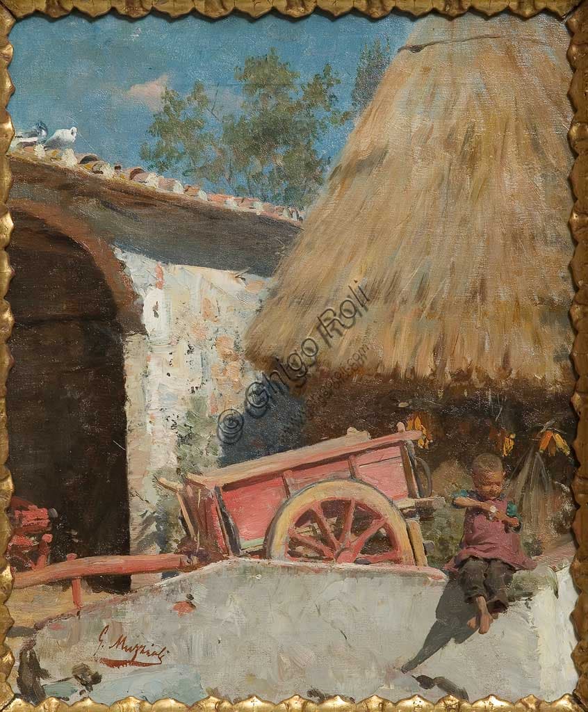 Painting 'The pink chart' by Giovanni Muzzioli, oil on canvas 1882, Assicoop-Unipol Collection