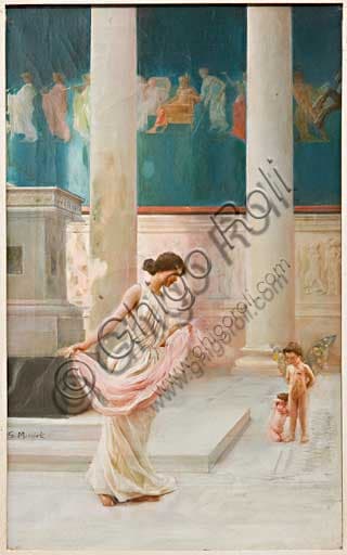 La danza nuziale di Giovanni Muzzioli, dipinto olio su tela, arte italiana 800