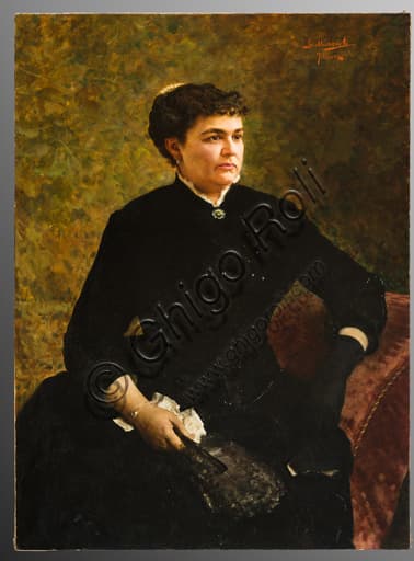 Giovanni Muzzioli portrait Woman holding a handkerchief Italian painter oil on canvas