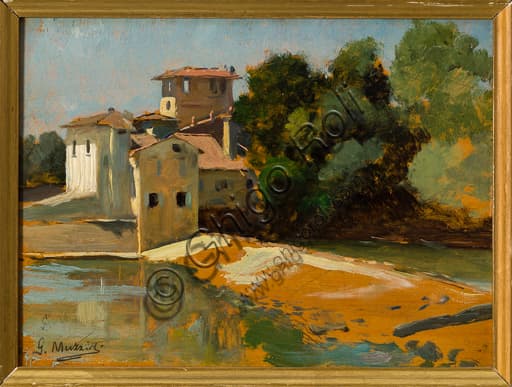 Giovanni Muzzioli oil on board painting of S. Andrea a Rovezzano church Florence