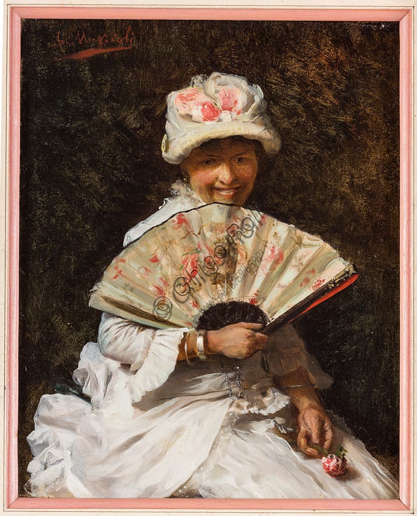 Oil painting Lady with Fan by Giovanni Muzzioli