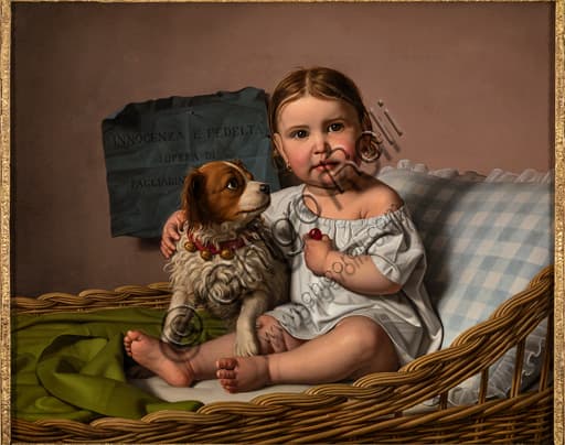 Dipinto olio su tela Innocenza e fedeltà di Giovanni Pagliarini, pittore italiano 800