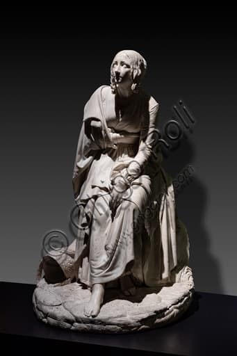 Marble sculpture The Widow of the Soldier by Giovanni Pandiani, detail of the grieving figure