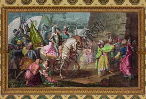 Giovanni Patricolo's wall painting 'Roberto I Guiscardo and Count Ruggero entering Palermo' in the Yellow Room of the Palazzo dei Normanni