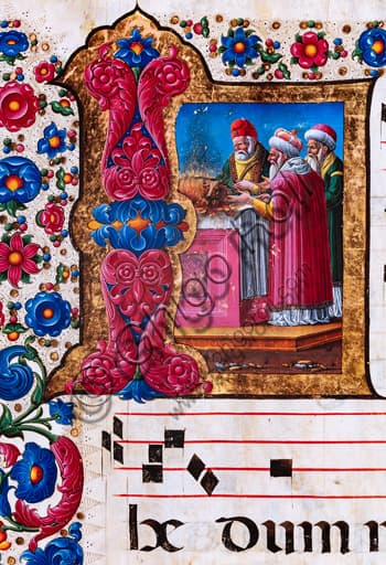 Illuminated manuscript detail Lamb sacrifice altar Girolamo da Cremona Piccolomini Library