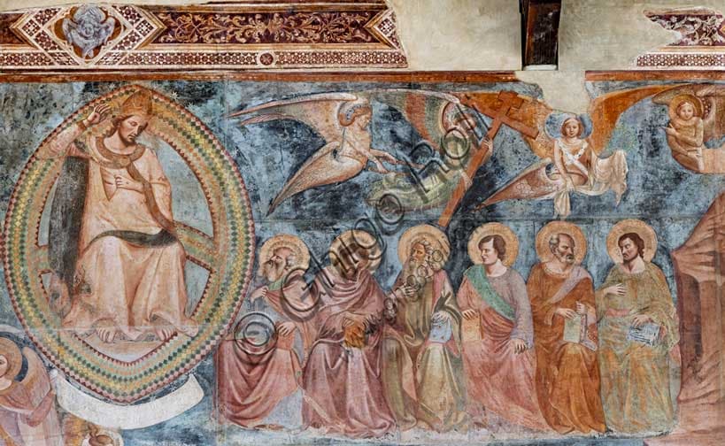 Detail of the Last Judgement fresco: Christ seated in rainbow vesica pisces, Buffalmacco, Pisa
