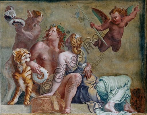 Fresco of Bacchus (Dionysos) and Ariadne, detail in the Chamber of Cupid and Psyche, Palazzo Te Mantua, by Giulio Romano