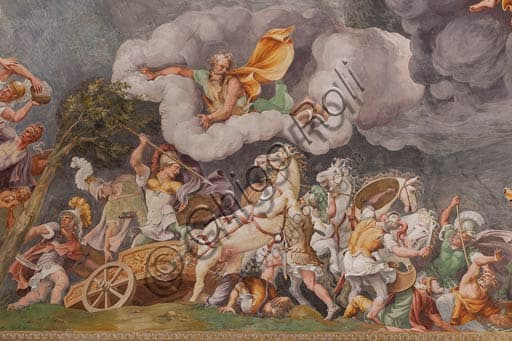 Detail battle scene fresco Chamber of Troy Palazzo Ducale Mantua Giulio Romano