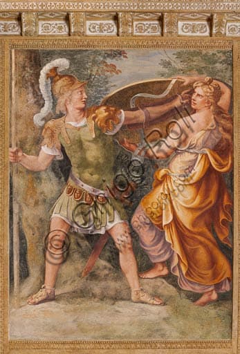 Fresco Thetis gives Achilles his weapons, Giulio Romano, Chamber of Troy, Ducal Palace Mantua
